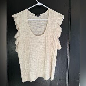 J. Crew Ivory Ruffle Sleeve Blouse slub knit light weight XL